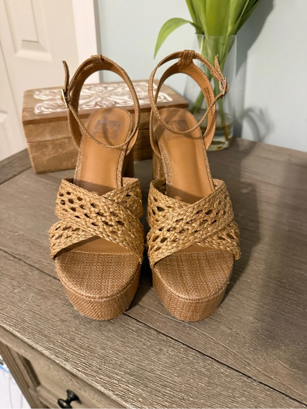 DV by Dolce Vita Tan Woven Platform Block Heel Sandals